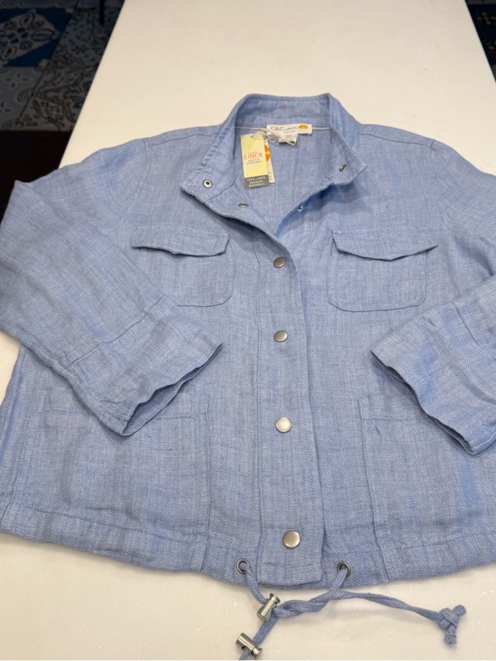 C & C California blue LINEN Utility Jacket Snap Close Pockets Sz M NWT - Picture 10 of 12